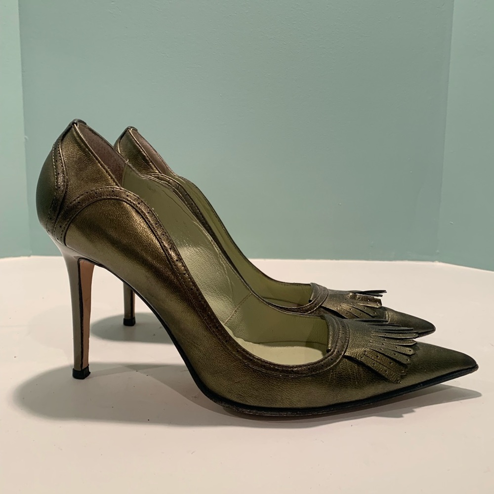 Nicole Miller dark gold pointy toe stilettos